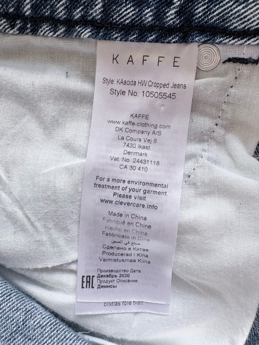 KAFFE High Rise Baggy Mom Jeans in Vtg Light Blue Acid Wash Cropped Sz 40 - Picture 8 of 8